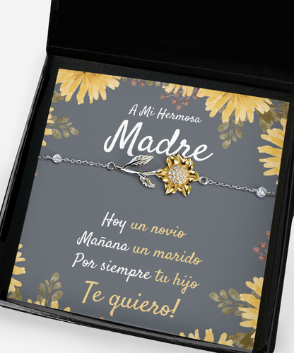 Spanish Mother Wedding Gift from Groom, Groom to Mom Gift, Sunflower Bracelet, Son to Mom Wedding Gift, A Mi Hermosa Madre