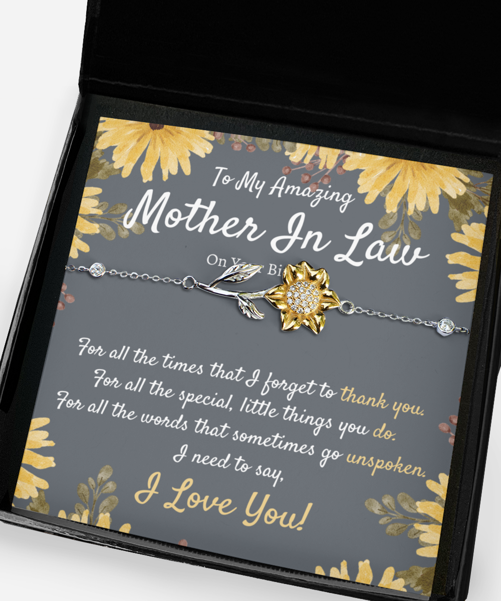 Birthday Gift for Mother In Law, Sunflower Bracelet, Mother In Law Birthday Gift, Unique Mother In Law Gift, Meaningful Jewelry